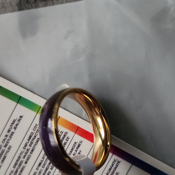 Color Changing Mood Ring NWT Sz.8 New Unisex Goldtone With Enamel inlay. - Picture 12 of 12